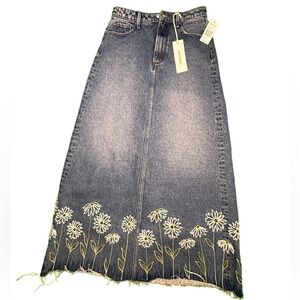 DRIFTWOOD Denim Ankle Skirt with Flower Design